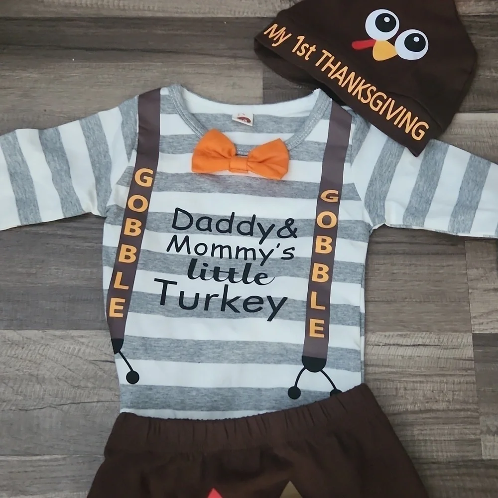 My First Thanksgiving Baby Boy Turkey Outfit Size 6-12mo /70 New